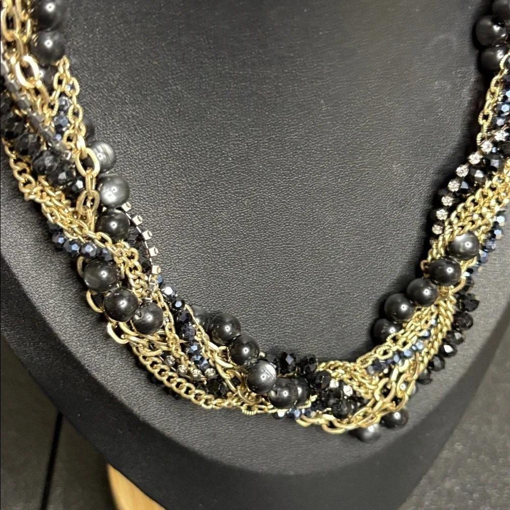 Loft Elegant Gray and Gold Beaded Chain Statement Necklace